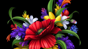 HD Colorful Flowers Bouquet On The Black Wallpaper