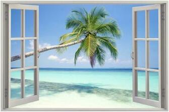 Window Exotic Beach Wall Stickers Film Mural Art Decal Wallpaper