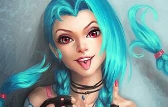 Wallpaper Jinx Lol Blue Hair League Of Legends Language