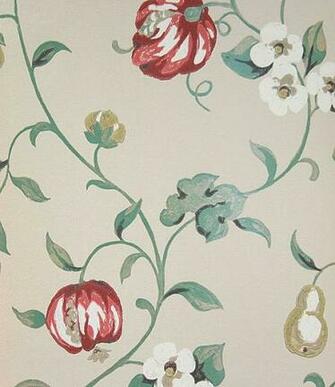 Pear And Pomegranate Wallpaper Floral In Red Teal Green