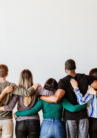 Rear Of Diverse People Hugging Each Other Wallpaper