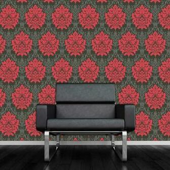 Debona Marrakech Red And Black Damask Wallpaper