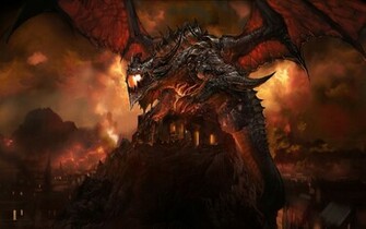 Giant Dragon Over The City Wallpaper
