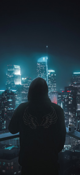 Hoodie Boy Back City Watching iPhone Xs