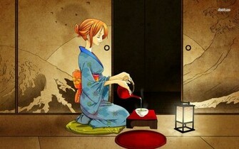 One Piece Nami Pouring Tea Wallpaper Anime