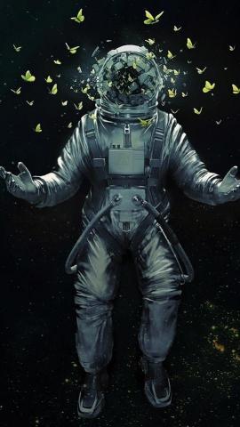 Desktop Wallpaper Astronaut Broken Helmet Butterfly Space Suit