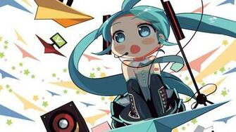Vocaloid Stars Hatsune Miku Chibi Paper Plane Wallpaper
