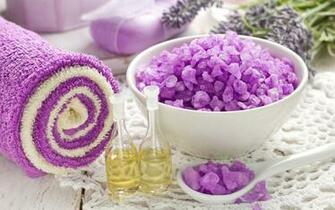 Lavender Spa Saucer Salt Bubbles Oil Soap Bow Wallpaper Background