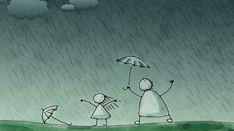 Father And Daughter In The Rain HD Unbelievable Wallpaper