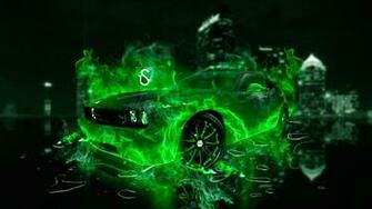 Dodge Challenger Green Fire City Car HD Wallpaper Design By Tony