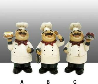 Fat Chef Kitchen Statue Figure Table Art Decor Complete Set