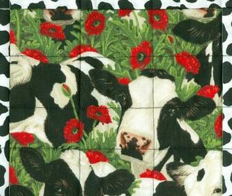 Cow Poppy Table Runner Handmade Ooak Quilt Cotton Kitchen Dining