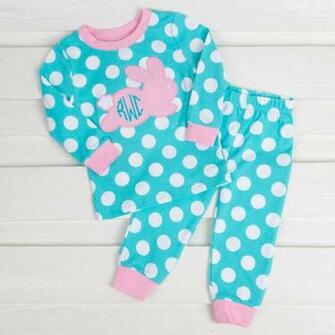 Applique Rabbit Loungewear Aqua Knit Polka Dot Smocked Auctions
