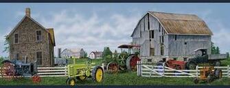 Country Farm And Antique Tractors Barn Wallpaper Border Be10541b
