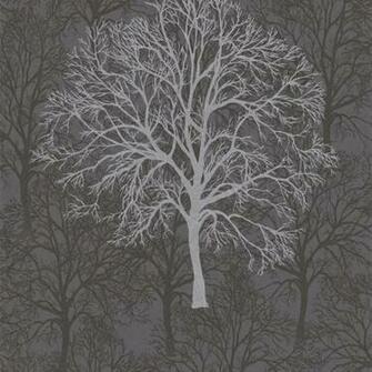Brown Gothic Silver Black Tree Pattern Motif Metallic Wallpaper