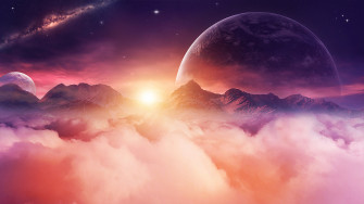 Cloud Galaxy Moon Mountain Planet Sky Sunbeam Sunset HD Wallpaper