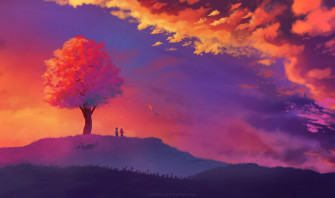Kite Colorful Painting Sunset Tree Wallpaper HD Artist 4k