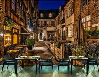 3d Wallpaper Custom Photo European Cafe City Street Bar Restaurant