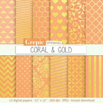 Coral Gold Digital Paper Background W