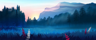 Wallpaper Lawn Forest Mountains Fog Landscape