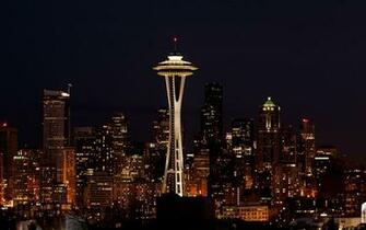 At Night Seattle Widescreen Wallpaper Of
