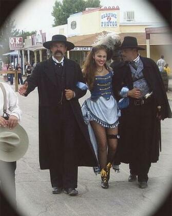 Wyatt Earp Doc Holliday Escort Show Girl O K Corral In Background