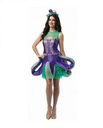 Women S Ornate Octopus Costume Fancy Dress Sea Creature Purple Green