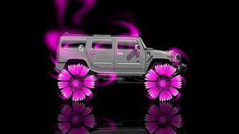 Hummer H2 Fantasy Neon Flowers Car Pink HD Wallpaper Design