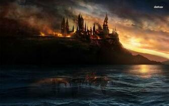 Hogwarts In Flames Harry Potter And The Deathly Hallows Wallpaper