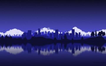 Purple Buildings Skyscrapers Reflection Wallpaper HD Desktop