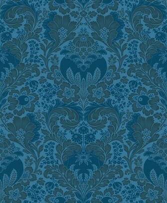 Damask Wallpaper Blue Gold Traditional By