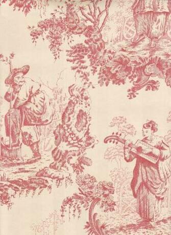Red On Cream Toile De Jouy Wallpaper Chinese