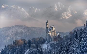 Nature Landscape Mountain Forest Trees Winter Snow Castle