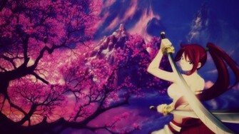 Erza Scarlet Sakura Fantasy Mountain Computer Wallpaper Desktop