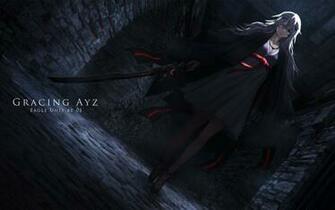 Anime Girl Red Eye Dark Sword Dress White