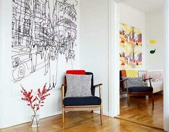 One Corner Is Inside The Cozy Apartment With Unique Wallpaper