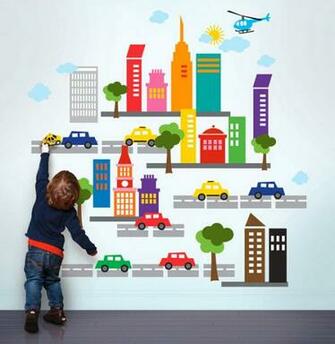Five City Life Wallpaper And Decals For A Little Boy Room At Home