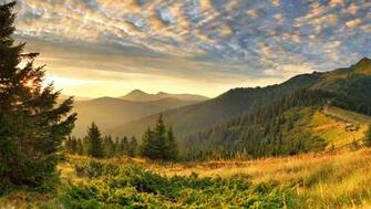 Scenery Sky Mountains Grass Nature Wallpaper