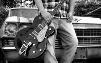 Guitar Wallpaper Gretsch Bigsby Electric Infront Of Cadillac