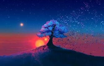 Wallpaper Star Tree Landscape Nature Sunset Art Sun Digital