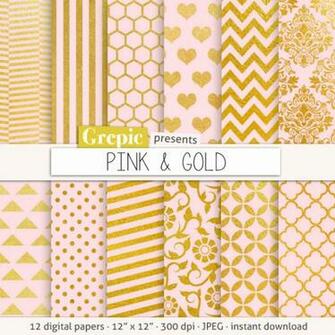 Pink And Gold Digital Paper Background W