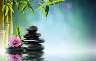 Wallpaper Spa Zen Stones Bamboo Flower Orchid Water Reflection