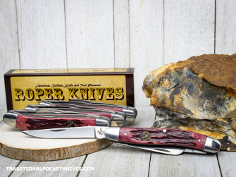 Abkt Roper Knives Red Chaparral Jigged Bone Stockman Rp0001crb