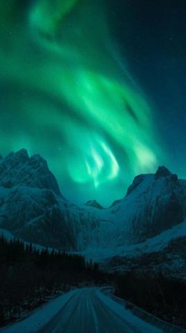 Road Mountains Aurora Borealis Nature Wallpaper