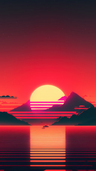 Sunset Synthwave Retrowave Palm Tree Mountain 4k Wallpaper iPhone