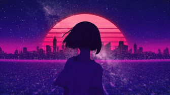 Synthwave Night Sunset Anime Girl 4k Wallpaper HD Artist