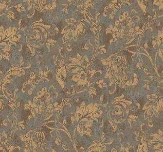 Wallpaper Designer Metallic Gold Jacobean Fruit Leaf Vine On Aqua And