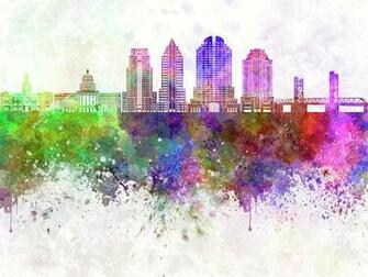 Sacramento Skyline In Watercolor Background Painting By Pablo Romero