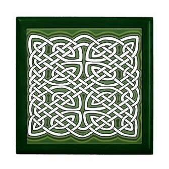 Celtic Knot With Green Background Trinket Box