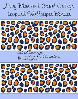 Navy Blue And Coral Orange Leopard Wallpaper Border Wall Decals For